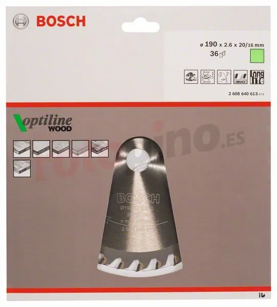 Hoja De Sierra Circular Optiline Wood 190x20/16mm T36 Bosch Optiline Wood » Rotopino.es 4 Hoja De Sierra Circular Optiline Wood 190x20/16mm T36 Bosch Optiline Wood » Rotopino.es - Imagen 2